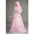 La nueva llegada 2015 rebordeó el vestido de boda musulmán de la manga larga del cordón rosado barato al por mayor appliqued con hijab CCWFw02